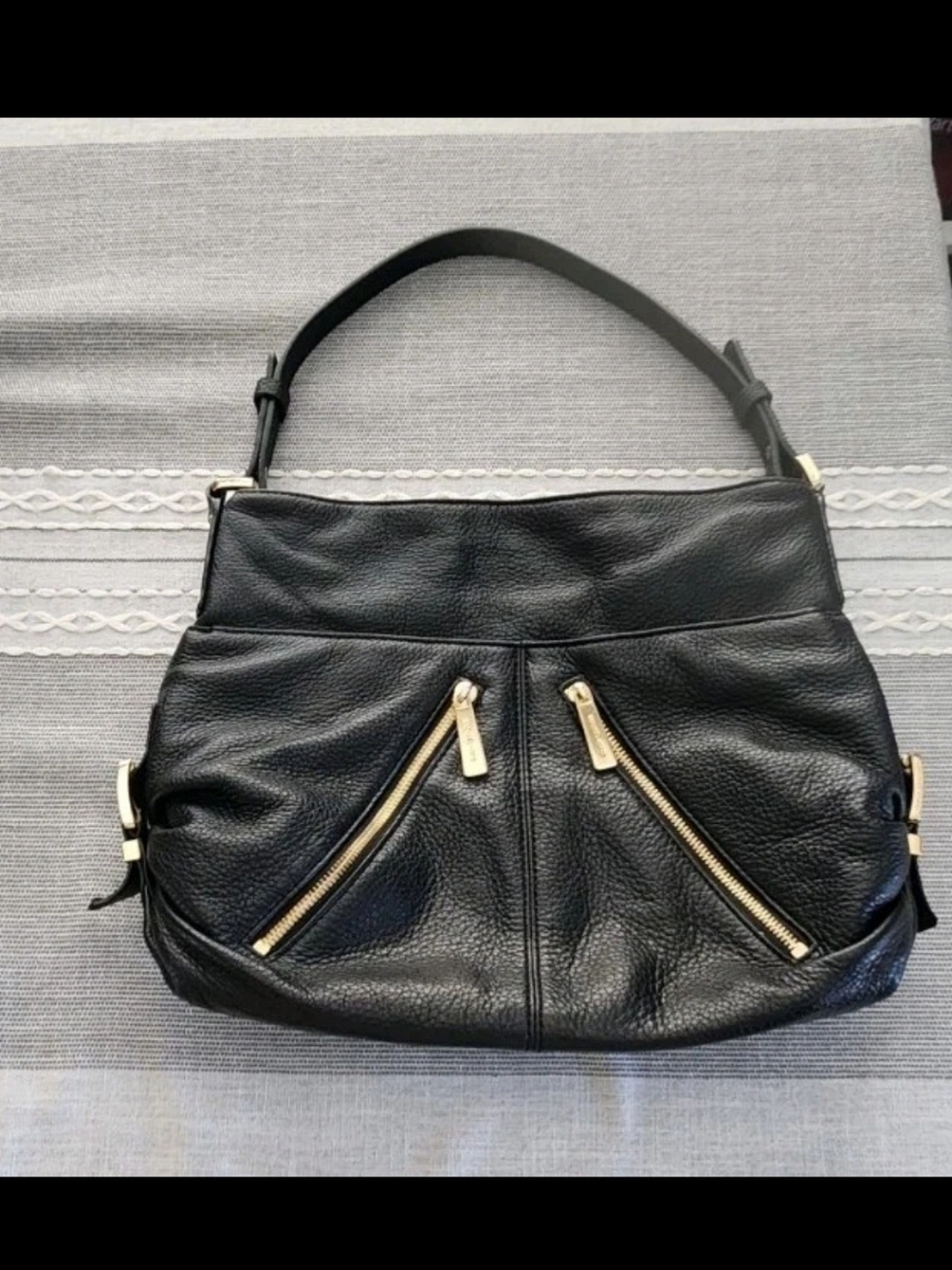 Michael Kors Portland Pebble Black Leather Gold Accents Women's Shoulder Bag